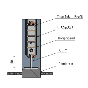 ThomTek®ALU T-Schiene T 60 x 6 mm als unteren Abschluss